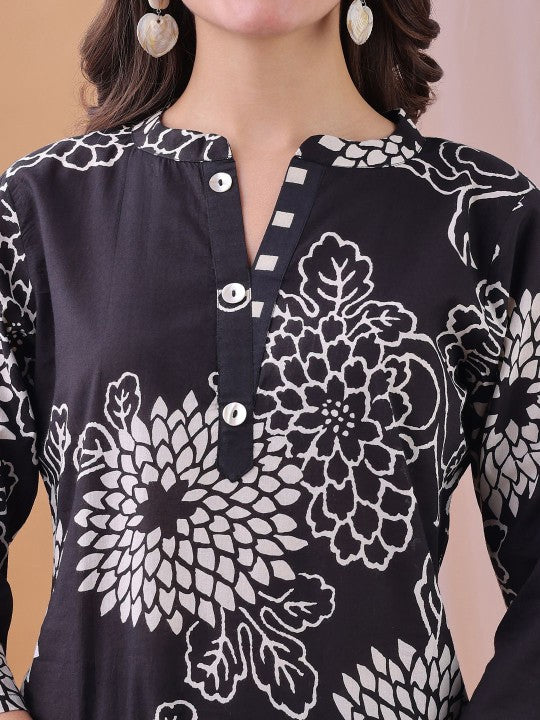 Fourleaf Printed Pure Cotton Mandarin Collar Top With Trousers Co-Ords