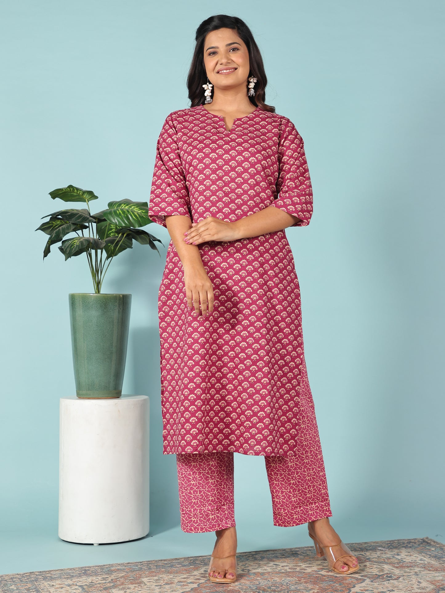 Soft Cotton Floral Straight Red Kurta