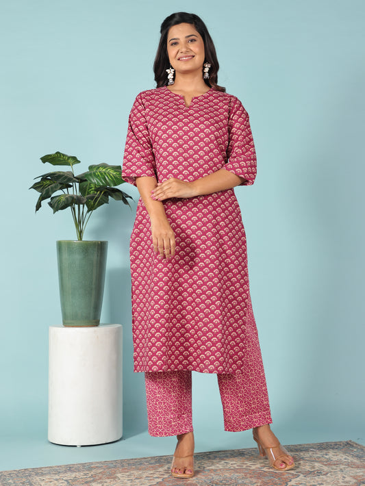 Soft Cotton Floral Straight Red Kurta