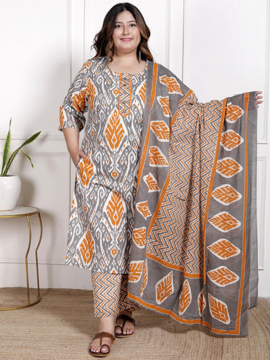 Swasti Floral Printed Regular Pure Cotton Straight Kurta With Trousers And Dupatta