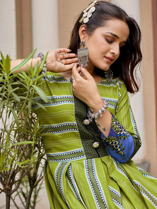 Printed Fit And Flare Ethnic Dresses