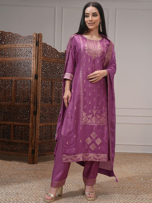 Vishudh Women Ethnic Motifs Woven Design Regular Kurta With Trousers Dupatta