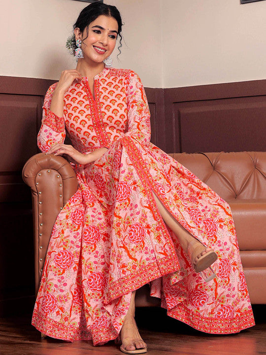 GULAB CHAND TRENDS Printed Cotton Anarkali Ethnic Dresses
