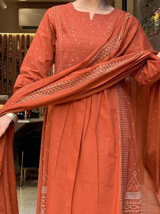 DIVASTRI Bandhani Printed Notch Neck Anarkali Kurta With Palazzos & Dupatta