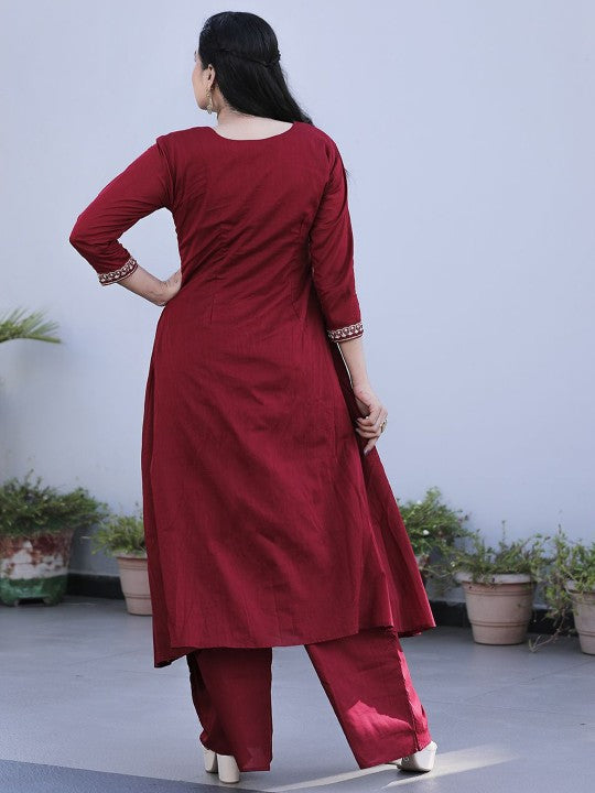 AAHRA Women Self Design Regular Aari Work Kurta