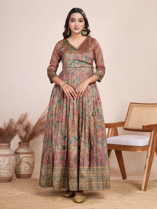 Tasarika Printed V-Neck Maxi Ethnic Dress