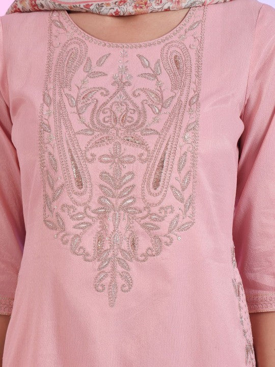 AURELIA Zari Embroidered Round Neck Straight Kurta