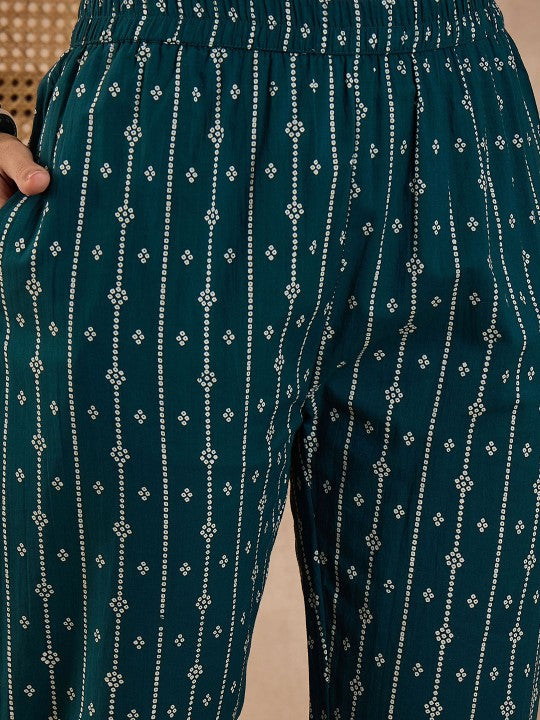 CHETI Bandhani Printed Beads and Stones Pure Cotton Kurta With Trousers & Dupatta