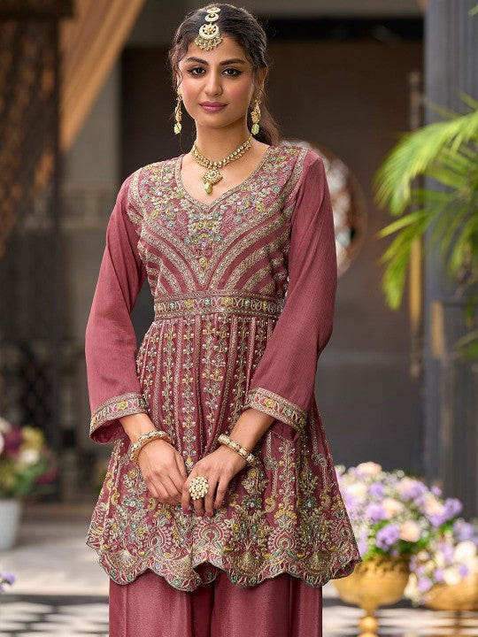 Indo Era Floral Embroidered Sequinned Chinon A-Line Kurta