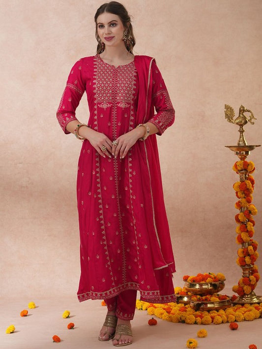 FASHOR Ethnic Motifs Embroidered Panelled Kurta