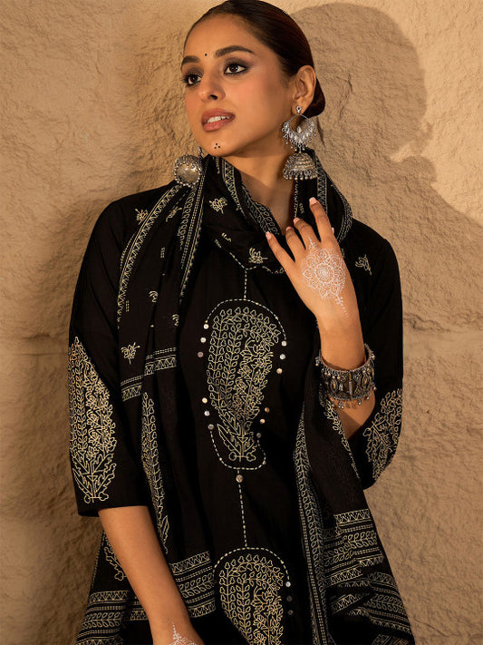 Indo Era Women Printed Pure Cotton Kurta with Trousers & Dupatta