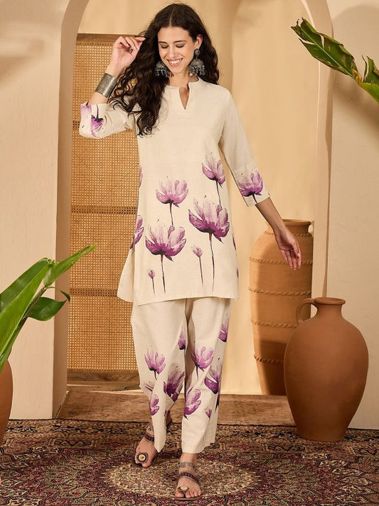 Floral Printed Pure Cotton Tunic With Trouser