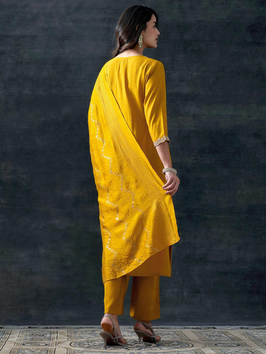 Gerua By Libas Women Floral Yoke Design Sequinned Kurta with Trousers & With Dupatta