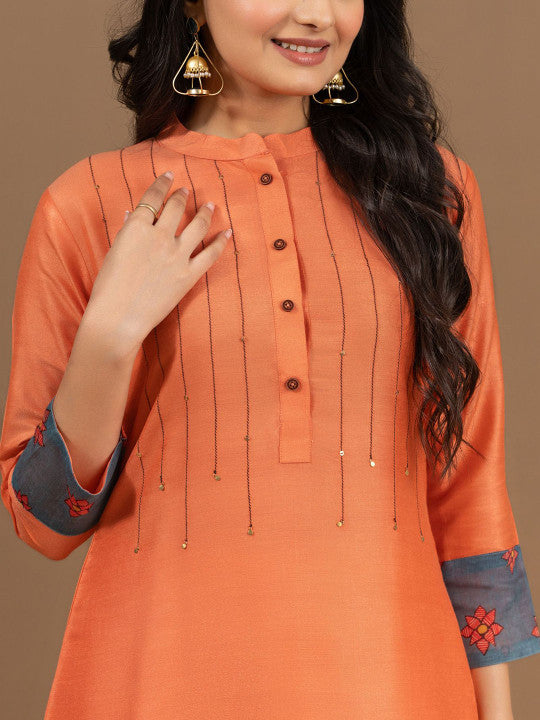 Ekana Women Regular Beads and Stones Kurta with Trousers & With Dupatta