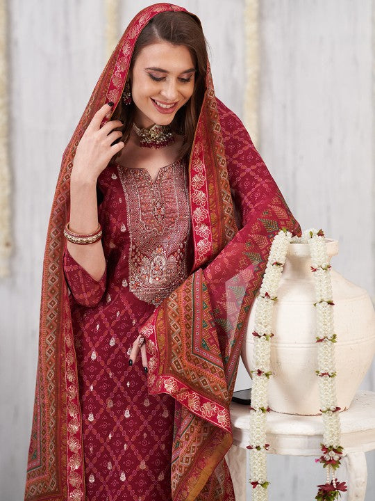 Anouk Ethnic Motifs Embroidered Zardozi Organza Kurta