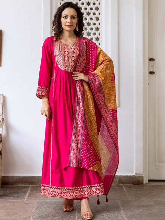 DIVASTRI Women Ethnic Motifs Embroidered Anarkali Kurta with Trousers & Dupatta