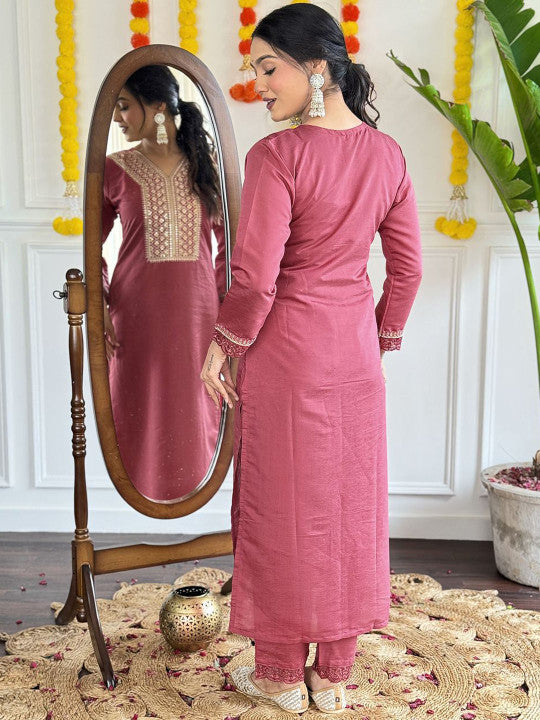 ASCIIBLUES Women Ethnic Motifs Embroidered Regular Thread Work Kurta with Trousers & With Dupatta