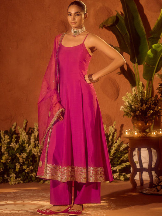 FIORRA Women Solid A-Line Kurta with Palazzo & Dupatta