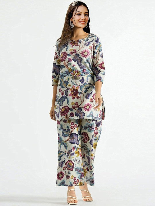 Printed Pure Cotton Tunic & Palazzo Co-Ord