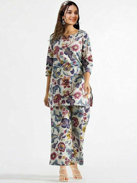 Printed Pure Cotton Tunic & Palazzo Co-Ord