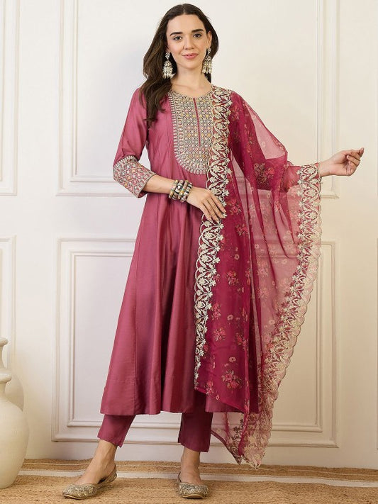 House of Pataudi Embroidered A-Line Kurta