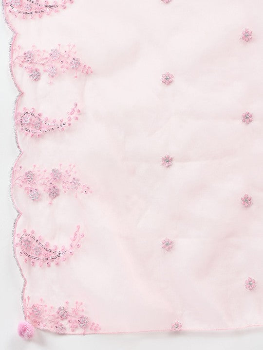 Anouk Floral Embroidered Sequinned Pure Cotton Anarkali Kurta With Trousers & Dupatta