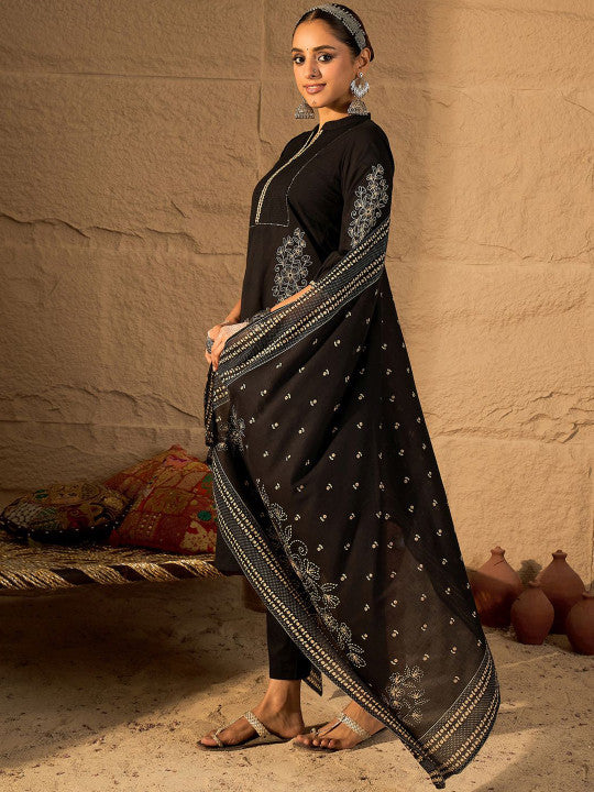 Indo Era Women Ethnic Motifs Embroidered Pure Cotton A-Line Kurta with Trouser & Dupatta
