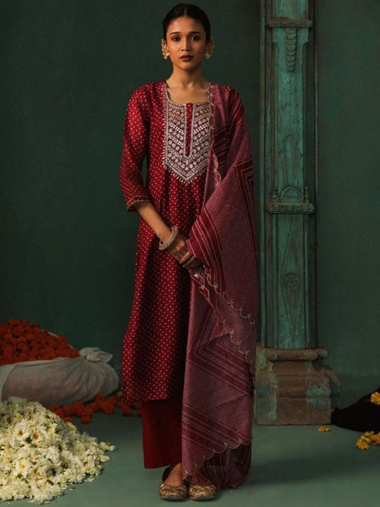 Heritage Bandhani Printed Gotta Patti Pure Cotton Straight  Kurta & Trouser With Dupatta