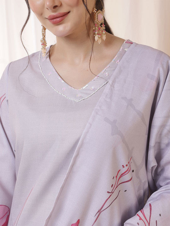 Anouk Women Floral Print Regular Pure Cotton Kurta with Trousers &  Dupatta