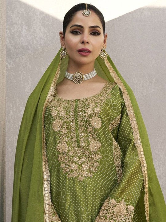 AUTUMN LANE Floral Printed Sequinned Pure Cotton Straight Kurta With Palazzos & Dupatta
