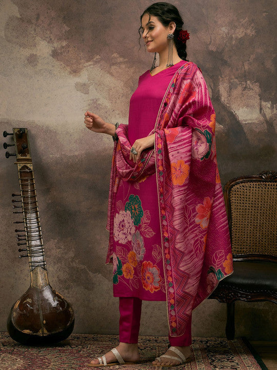 Anouk Women Floral Printed Kurta with Trouser & Dupatta