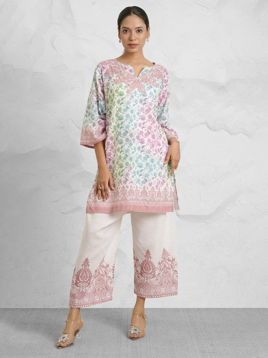 HOUSE OF KARI Printed Round Neck Tunic With Palazzo Co-Ords