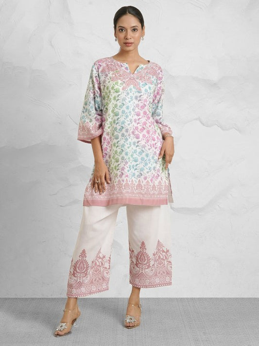 HOUSE OF KARI Printed Round Neck Tunic With Palazzo Co-Ords