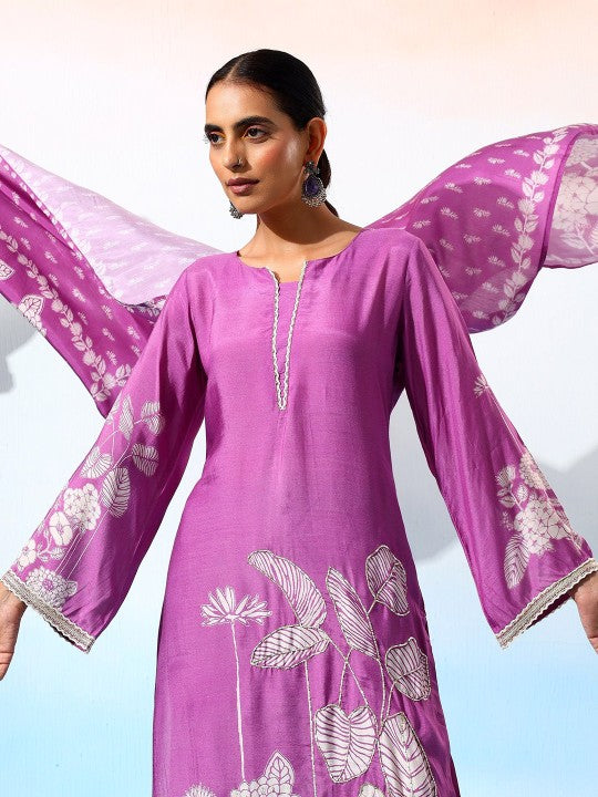 Bani Women Floral Printed Pure Silk Straight Style Kurta