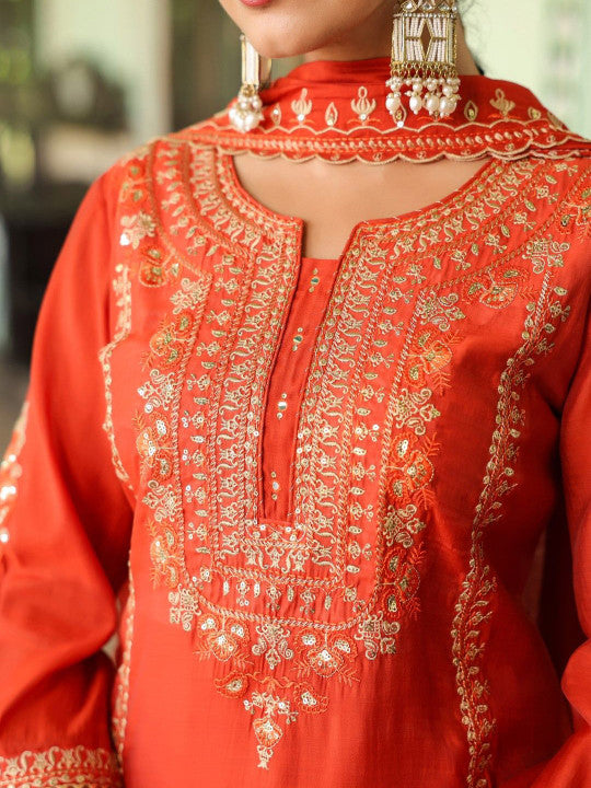 AUTUMN LANE Women Embroidered Regular Sequinned Kurta with Palazzos & Dupatta