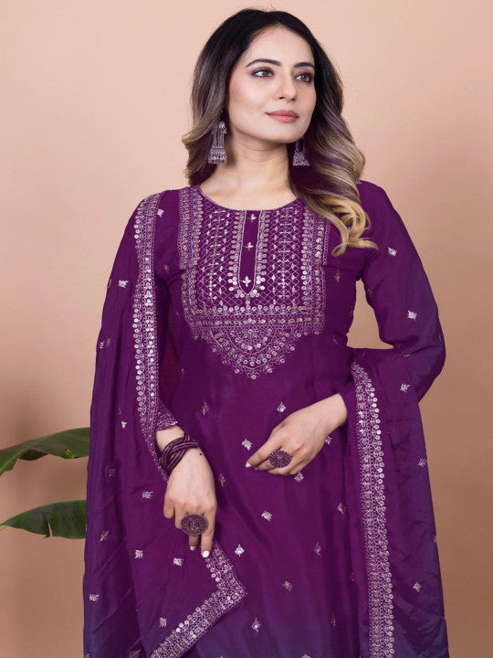 TEEYA CREATION Women Ethnic Motifs Embroidered Kurta with Sharara & Dupatta