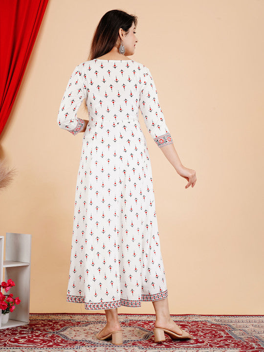ZELA Floral Printed Round Neck Anarkali Ethnic Dress