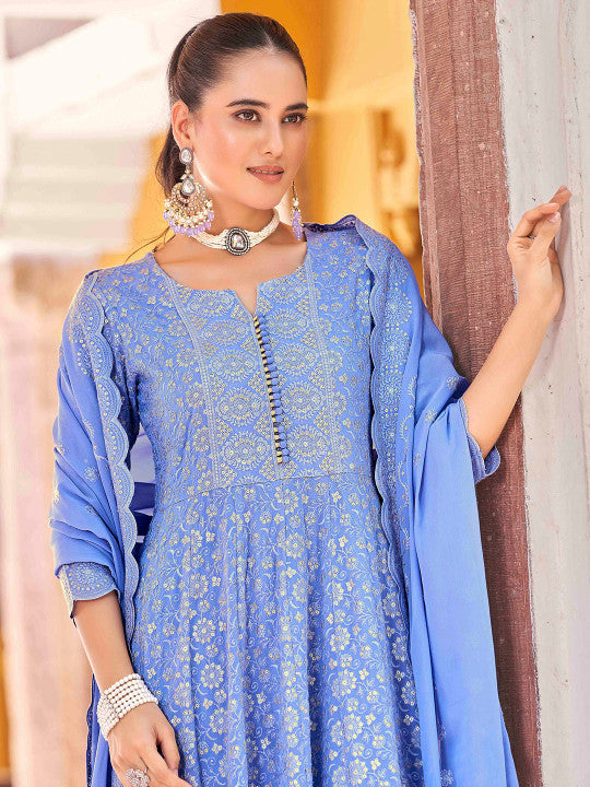 House of Pataudi Chikankari Embroidered Kurta with Trousers & Embroidered Dupatta