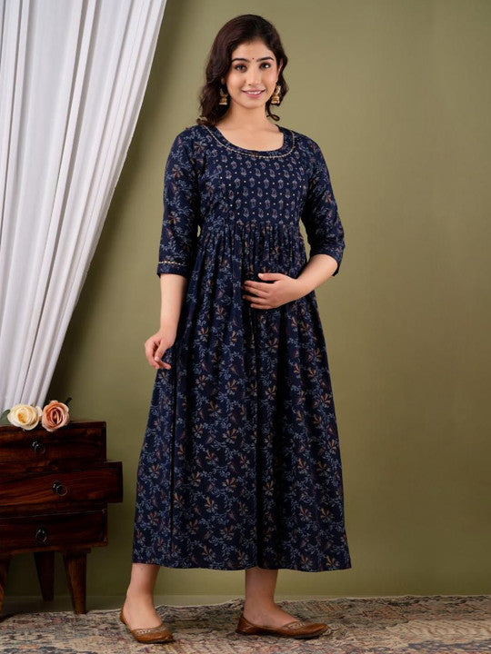 Ashvy Paisley Printed Fit And Flare Maternity Ethnic Dress