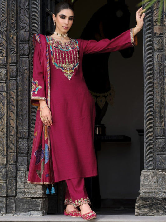 AUTUMN LANE Women Ethnic Motifs Printed Kurta with Trouser & Dupatta