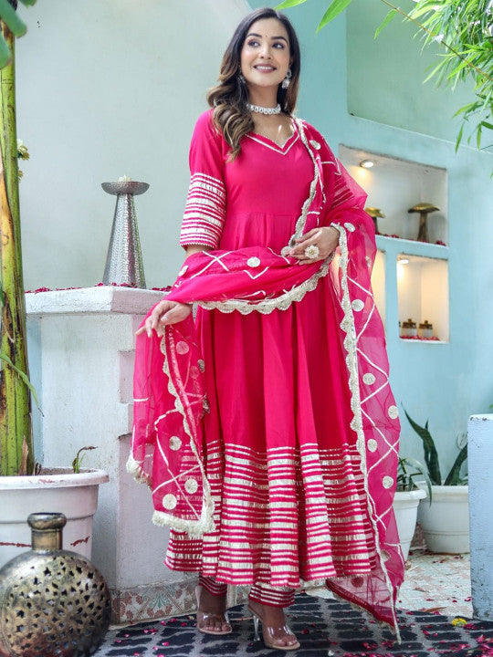 HERE&NOW Women Embroidered Regular Pure Cotton Kurta with Trousers & Dupatta