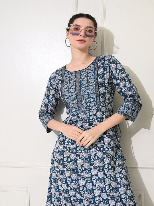 Floral Printed Round Neck A-Line Kurta