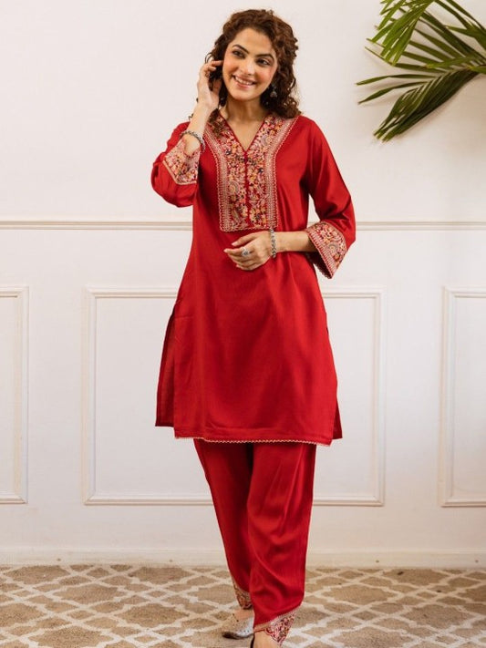 AUTUMN LANE Kabool Vermi Embroidered Pure Cotton Tunic With Trousers Co-Ords
