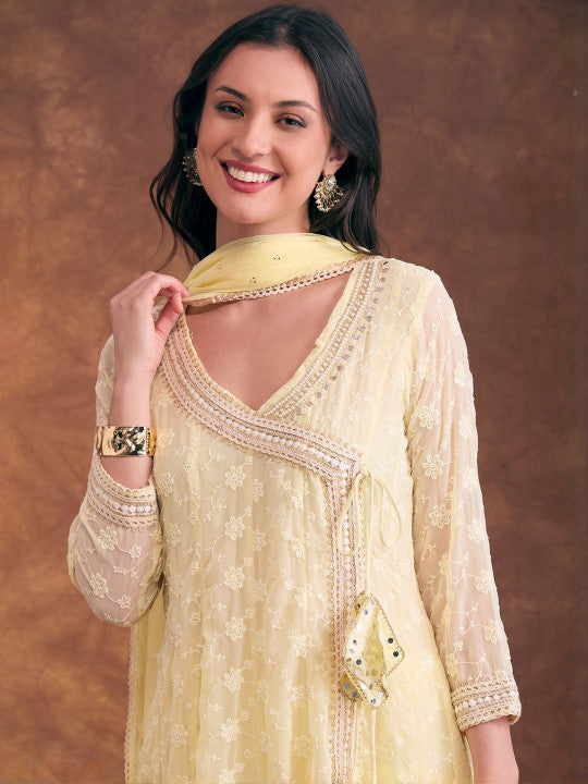 FASHOR Women Floral Embroidered Anarkali Kurta with Trousers & Dupatta