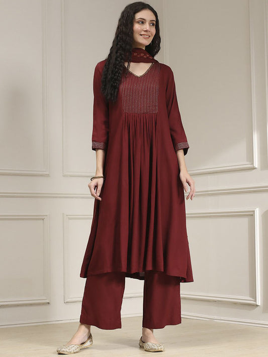 Biba Women Woven Design A-Line Kurta with Palazzo & Dupatta