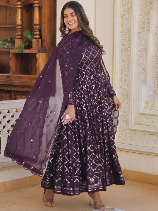 Anara Women Ethnic Motifs Embroidered Mirror Work Georgette Anarkali Kurta