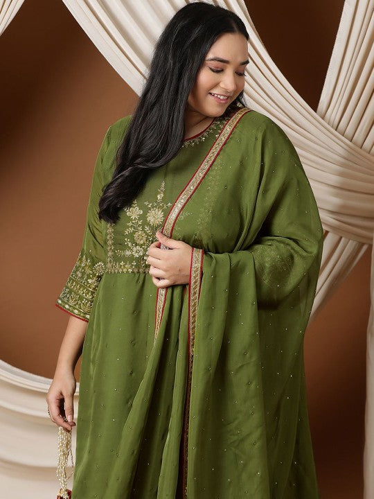 INDDUS PLUS Women Floral Embroidered Regular Mukaish Kurta