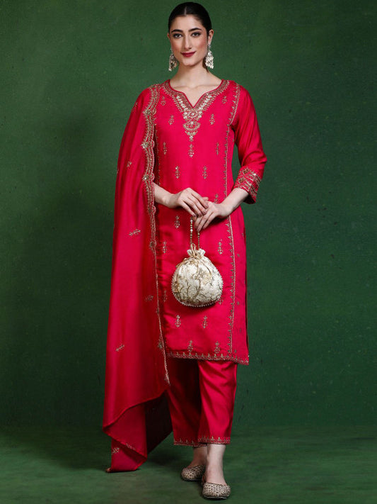 Jaipur Kurti Women Floral Embroidered Kurta with Trousers & Dupatta