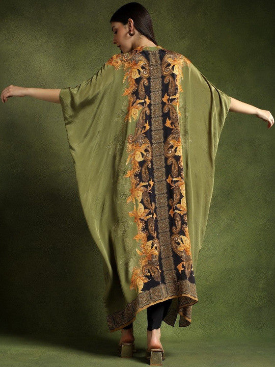 Printed Kaftan Sequinned Pure Silk Kurta With Trouser