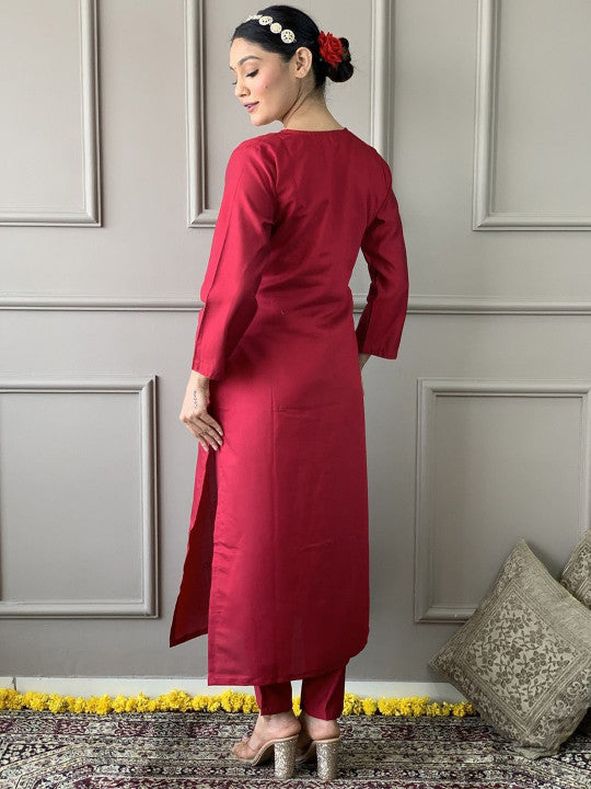 ASCIIBLUES Women Ethnic Motifs Embroidered Regular Thread Work Kurta with Trousers & With Dupatta